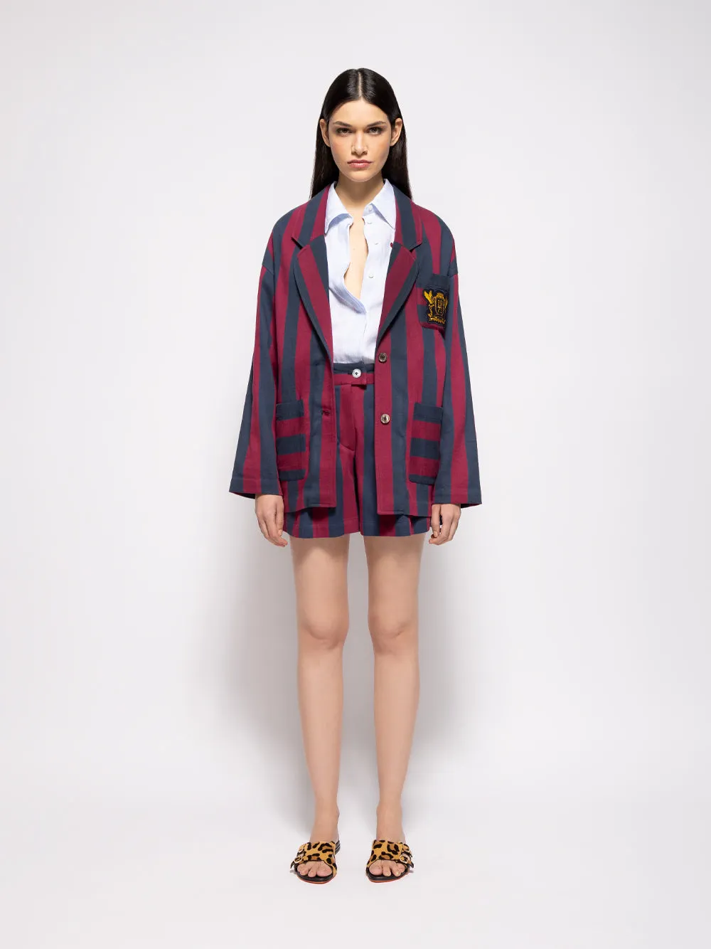Virgo Purple Hand-Woven Striped Wide-Leg Shorts