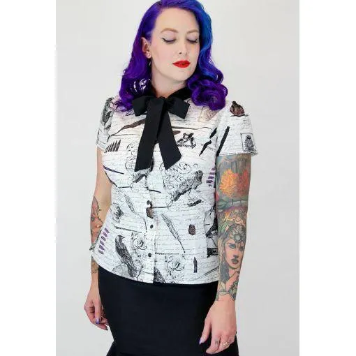 White Edgar Allan Poe Script Bow Top by Hemet