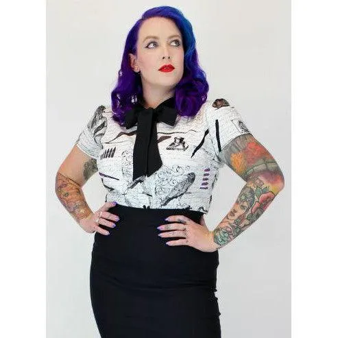 White Edgar Allan Poe Script Bow Top by Hemet
