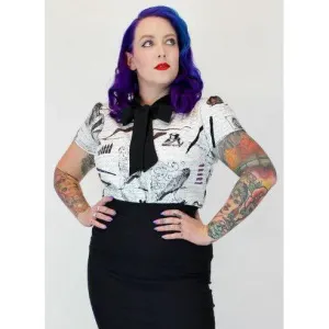 White Edgar Allan Poe Script Bow Top by Hemet