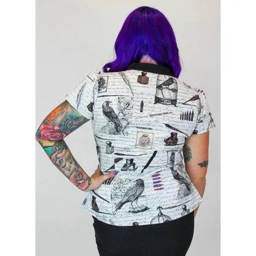 White Edgar Allan Poe Script Bow Top by Hemet
