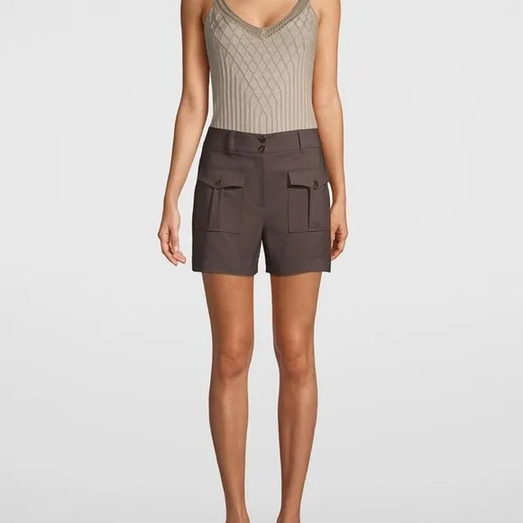 WHITE HOUSE BLACK MARKET DARK BROWN HIGH RISE 4 INCH CARGO SHORTS SIZE 0 NWT