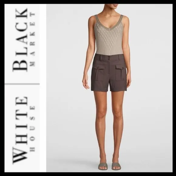 WHITE HOUSE BLACK MARKET DARK BROWN HIGH RISE 4 INCH CARGO SHORTS SIZE 0 NWT