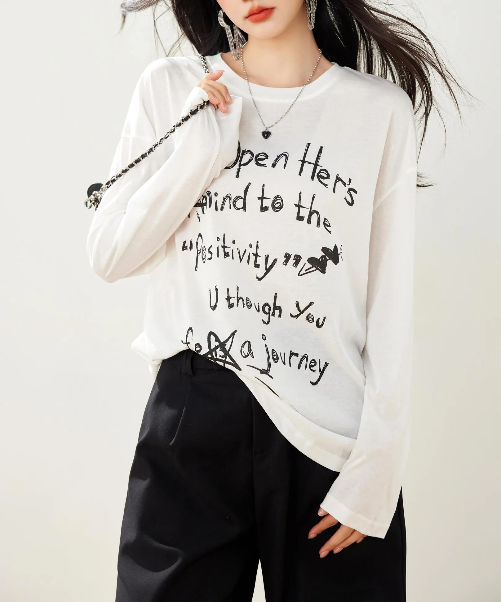 White T-Shirt with Graffiti and Round Neck Design