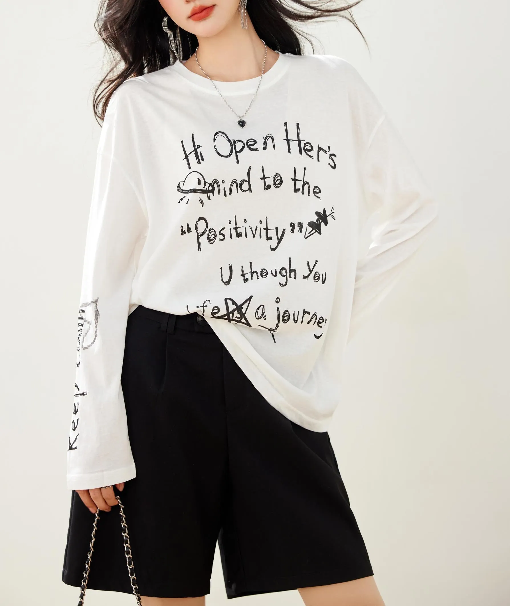 White T-Shirt with Graffiti and Round Neck Design