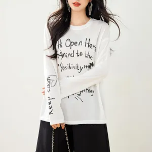 White T-Shirt with Graffiti and Round Neck Design