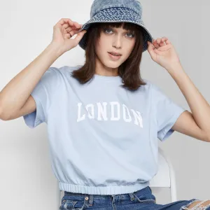 Wild Fable Women's Short Sleeve Banded Boxy T-Shirt Light Blue XL