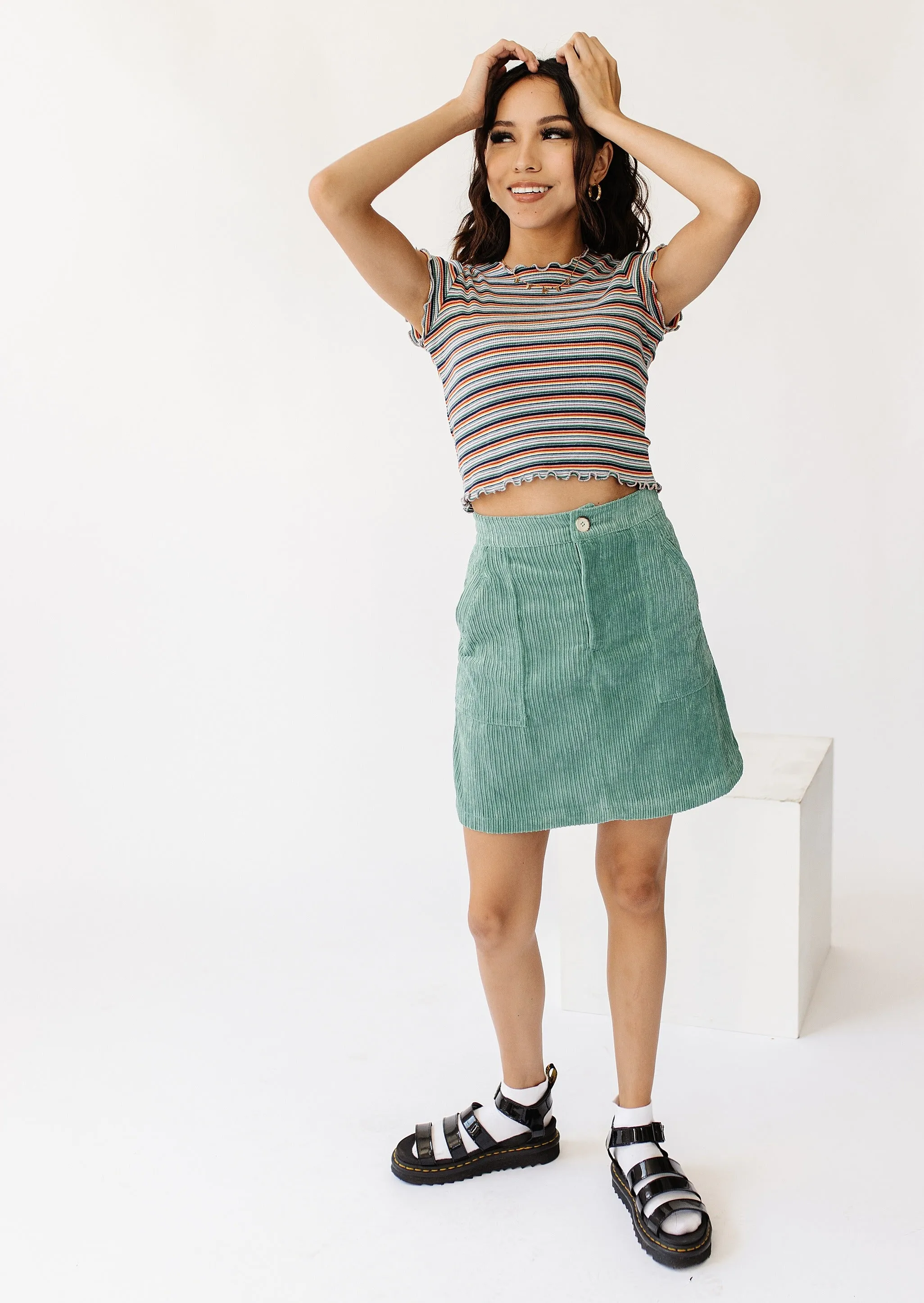 With The Band Mini Skirt// Teal