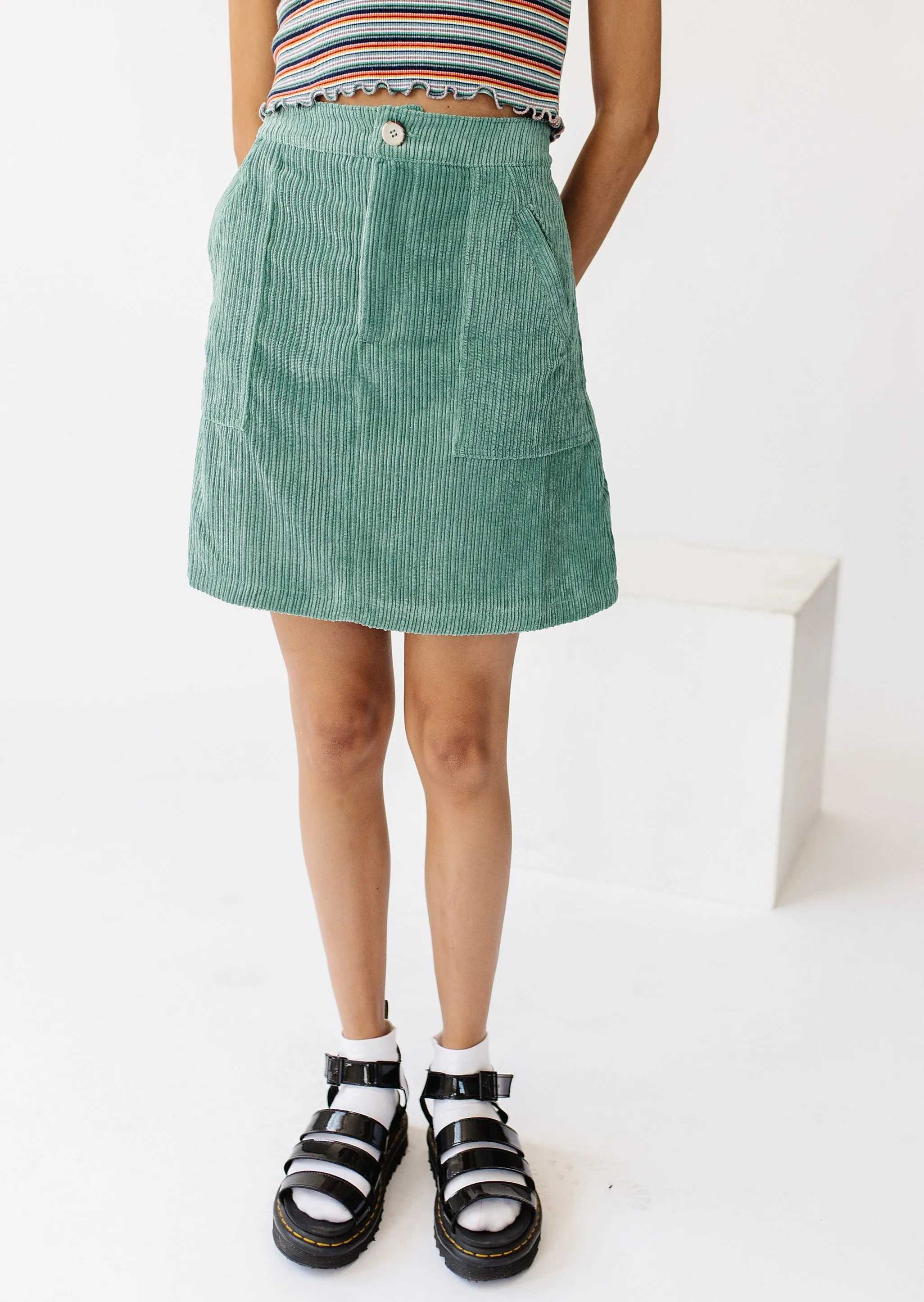 With The Band Mini Skirt// Teal