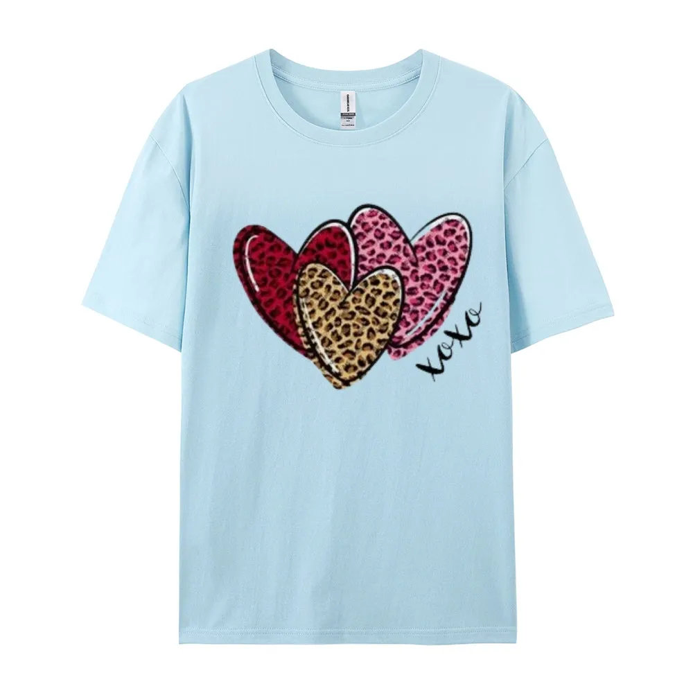 Women Love Leopard Heart Valentine's Day Print  Graphic T-shirt