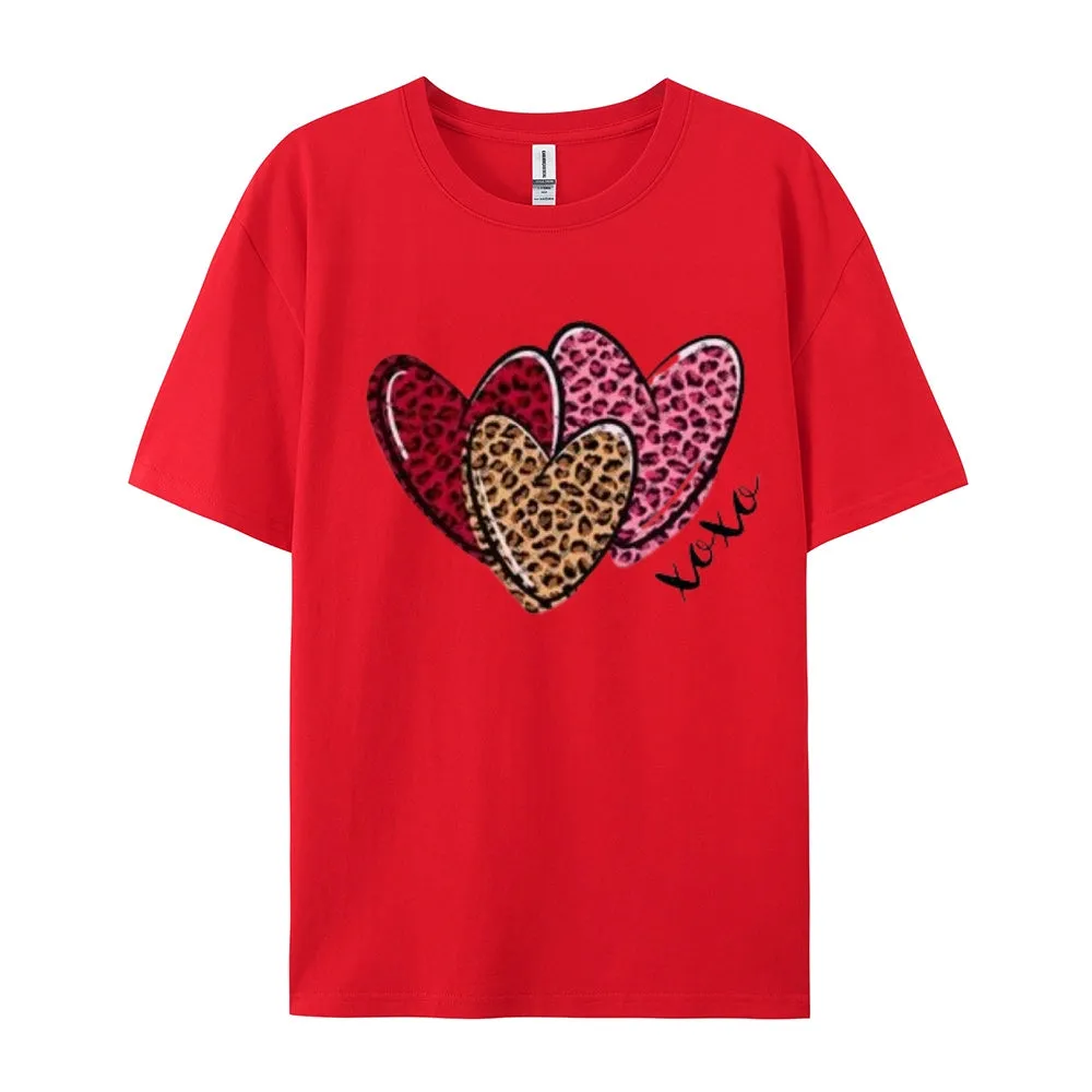 Women Love Leopard Heart Valentine's Day Print  Graphic T-shirt
