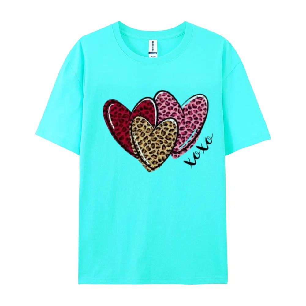 Women Love Leopard Heart Valentine's Day Print  Graphic T-shirt