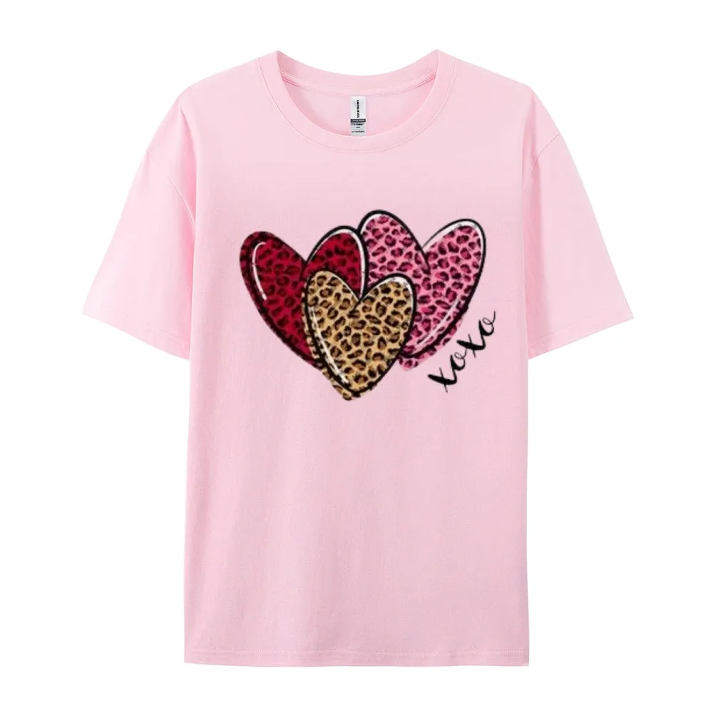 Women Love Leopard Heart Valentine's Day Print  Graphic T-shirt
