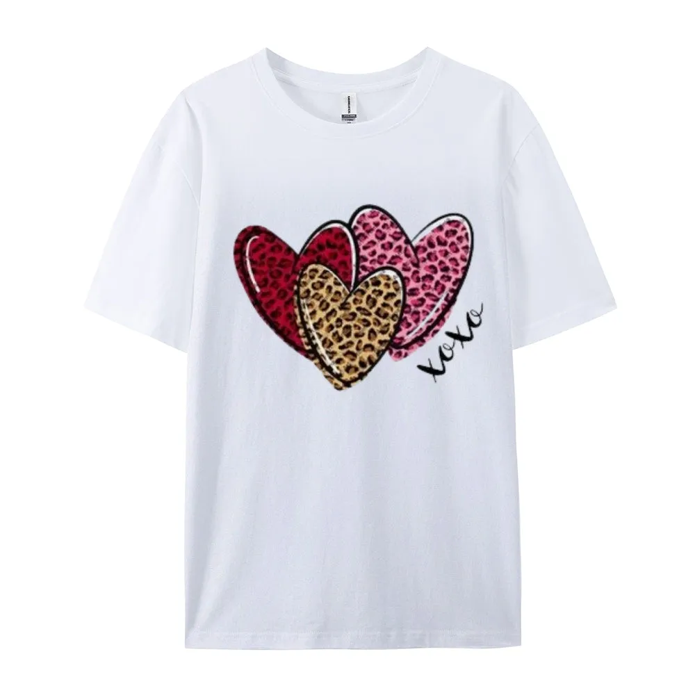 Women Love Leopard Heart Valentine's Day Print  Graphic T-shirt