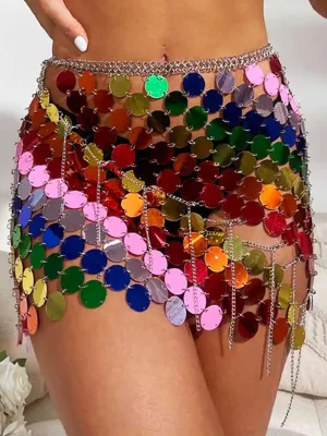 Women Sparkly Sequin Mini Skirt Rainbow Disco Skirts