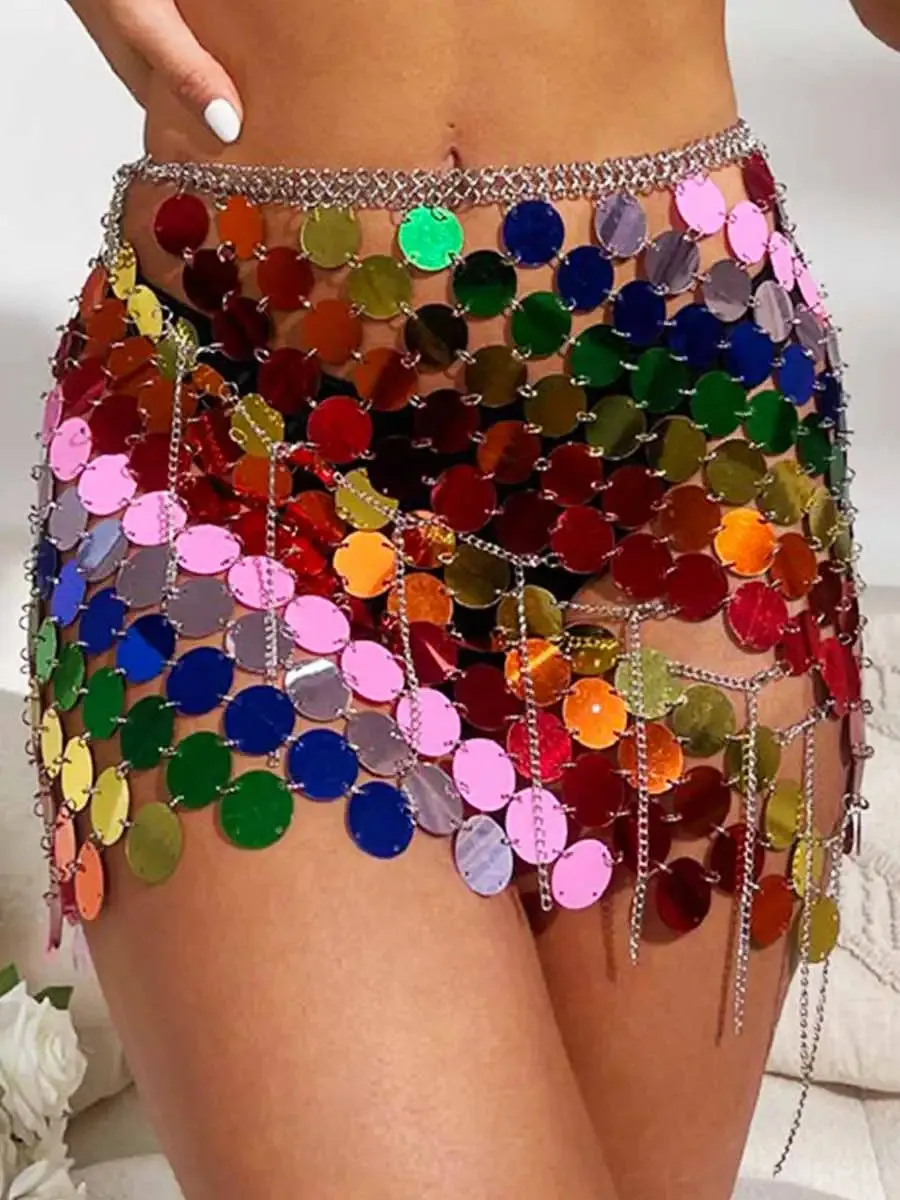 Women Sparkly Sequin Mini Skirt Rainbow Disco Skirts