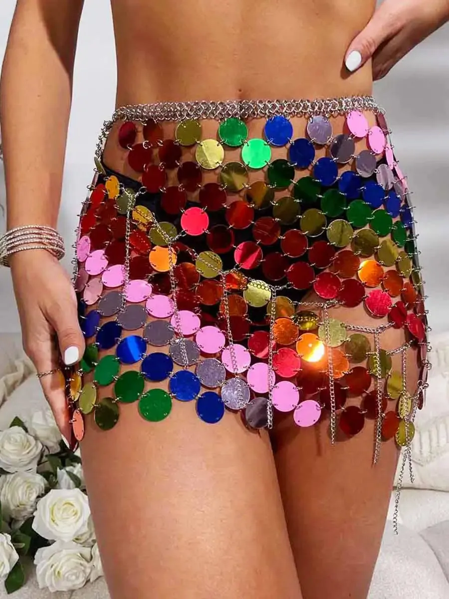 Women Sparkly Sequin Mini Skirt Rainbow Disco Skirts