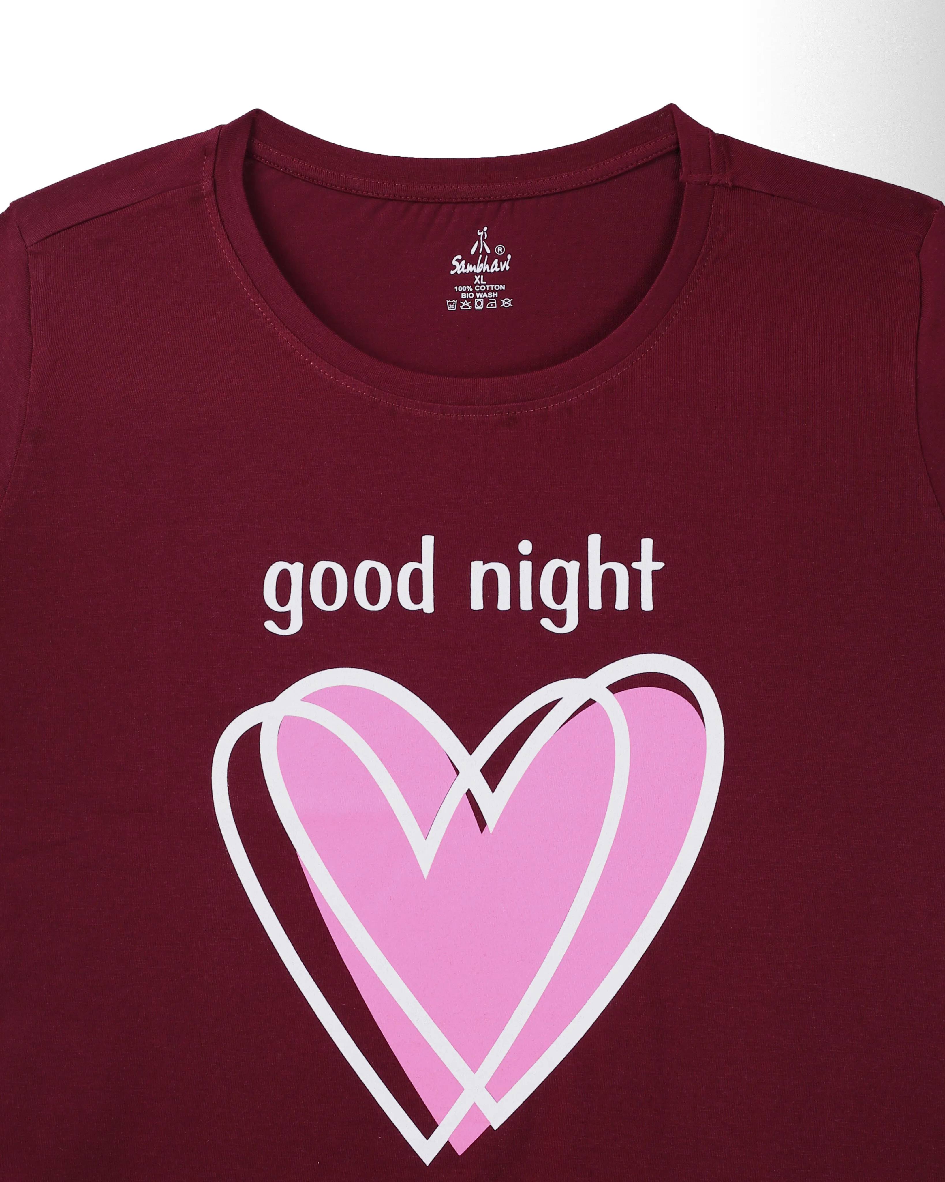 Womens Round Neck Regular Fit Maroon T Shirts